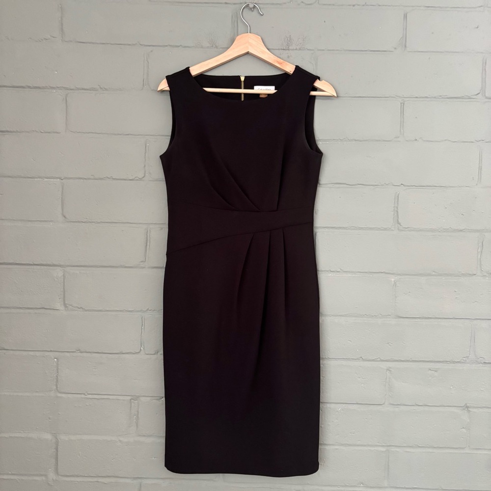 Calvin Klein Black Sheath Midi Dress Size 4 Career Cocktail Chic - Picture 2 of 13